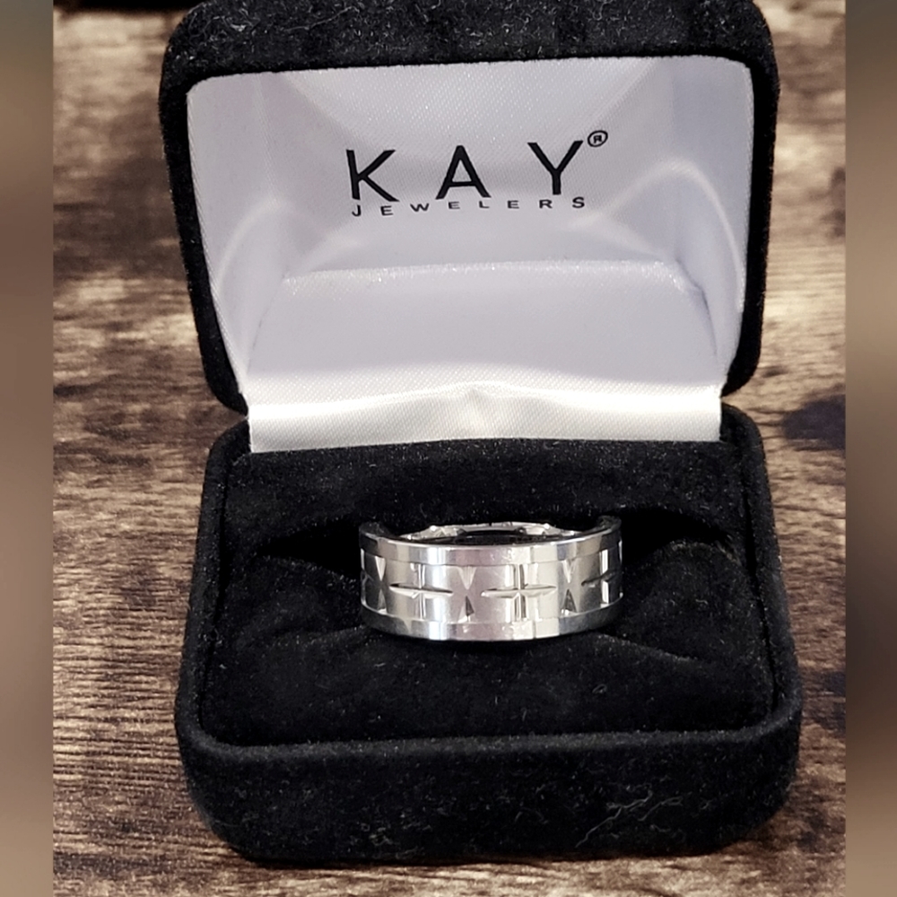8mm Men's Wedding Band White Tungsten Carbide Size 10
